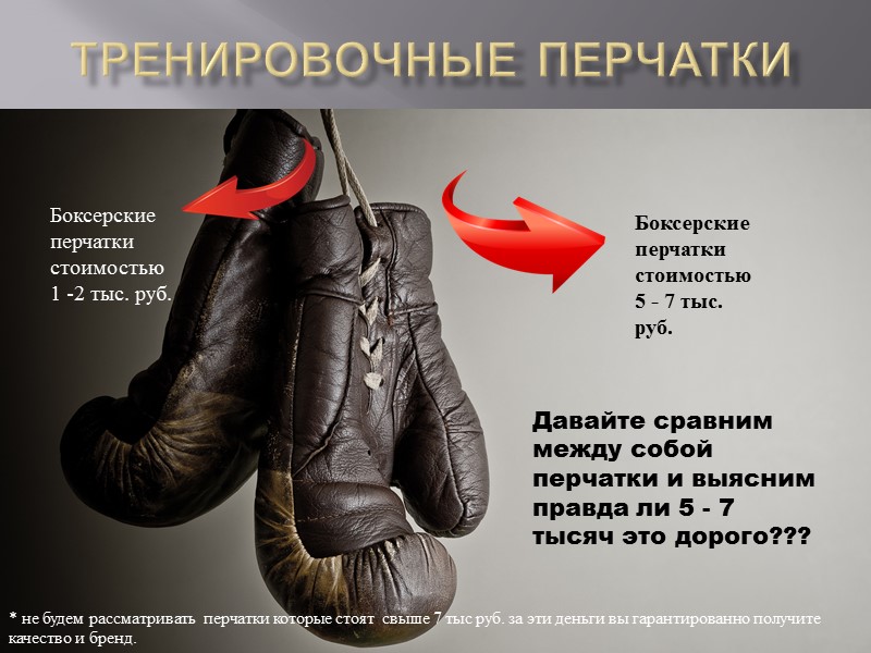 Тренировочные перчатки Боксерские перчатки стоимостью   1 -2 тыс. руб. Боксерские перчатки стоимостью